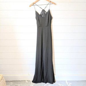 Lulu's Love Story Black Backless Lace Maxi Dress S